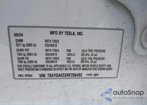 2024 Tesla Model Y Long Range Dual Motor All-Wheel Drive из США, поврежденный, VIN 7SAYGAEEXRF208493